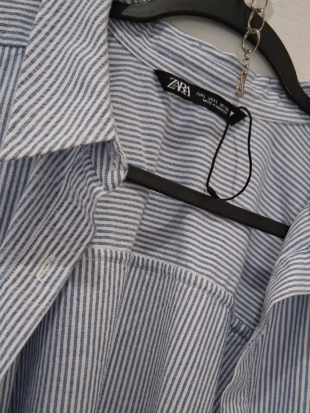 Zara Women’s Light Blue and White Striped Casual Button-Down Shirt Free Flowing